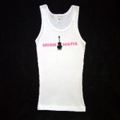 Muzik Mafia White Tank Top-Pink logo