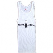 Muzik Mafia White Tank Top-Black logo
